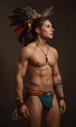 a man with an eagle headdress is shown