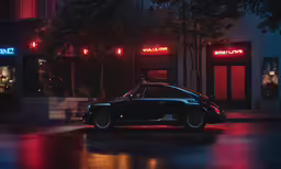 the car is sitting on the side of the road at night