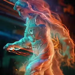 two people are seen with neon lights over their body