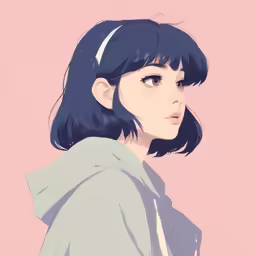 a anime character is standing against a pink background