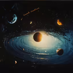 an illustrated solar system with all the planets and the stars