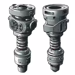 a drawing of two metal objects, one large and one small