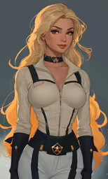 a sexy blonde woman dressed in an outfit