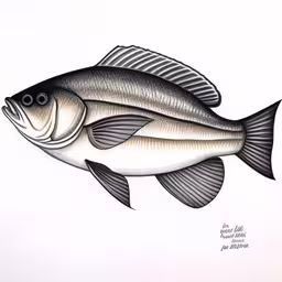 a drawing of a fish on a white paper,an animal painting with fish drawn in the middle