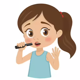 a woman brushing her teeth with a toothbrush