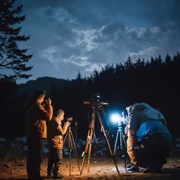 two people standing in front of a camera