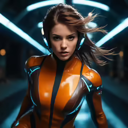 a woman wearing headphones is standing in the dark