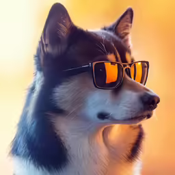 a dog wearing sun glasses and looking into the distance