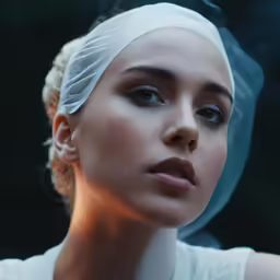a woman with smoke coming out her lips