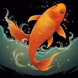 a painting of a gold fish swimming