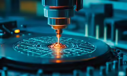 we see a machine cutting some material