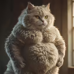 a fluffy cat standing on his hind legs in a furry suit