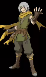 an animated character in a green outfit and brown shoes
