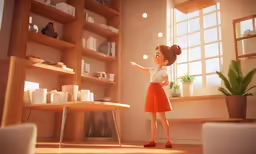 a animated girl holding a wand in a room