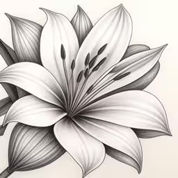 an ink drawing of a white flower,a flower drawing on paper showing a stylized design