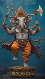 an image of a statue of an elephant holding something