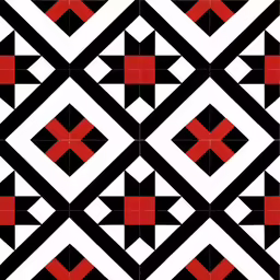 a black and red tile with squares and diamonds