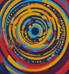 an abstract swirl painted with acrylic paint on a dark blue background,the center of a painting is arranged in circles