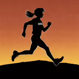 a silhouette of a runner running across a sunset