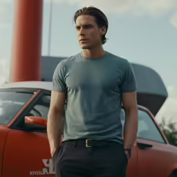a man is standing in front of a truck