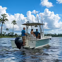 three people on a boat in the water