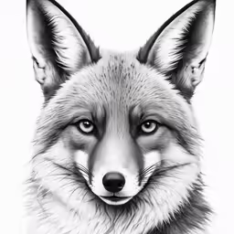 a black and white drawing of a fox