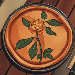 a plate with a flower painted on the side
