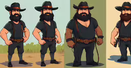 a three - dimensional drawing of the same character in different poses,three views of a character from the animated cowboy movie