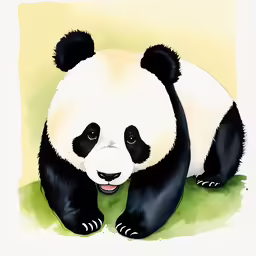 a panda bear resting on the ground with his front paws over his mouth