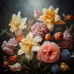 an arrangement of flowers are arranged in a vase