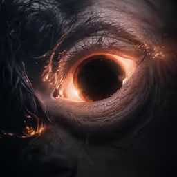 a large eye looks through a dark hole in the center