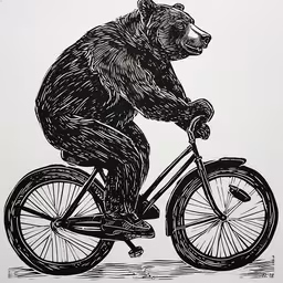 a brown bear rides a bicycle with the seat down,the bear is riding on the back of a bicycle