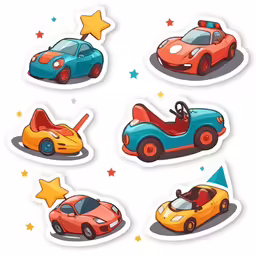 the cartoon cars have different shapes, sizes and colors