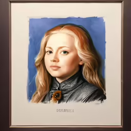 a portrait painting of a young woman in black