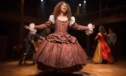 the lady in a gown is standing on stage