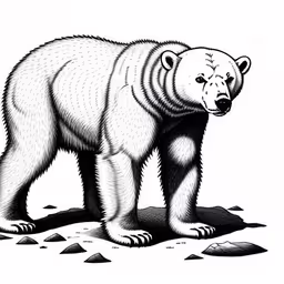 a bear standing on some sand while looking to the left,an illustration of a bear on the rocks