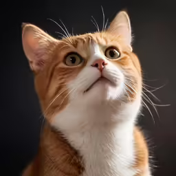 a very cute orange and white cat with big eyes