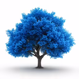 blue tree against white background with shadow