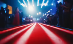 a red carpet sits between two rows of people as they take pictures