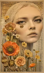 an image of a woman with a bunch of flowers all over her