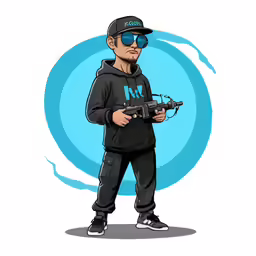 the man in the hat is holding a gun