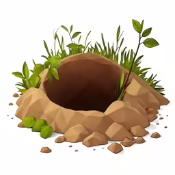cartoon ground filled with grass and a hole with dirt