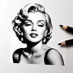 a drawing of a marilyn monroe with three pencils