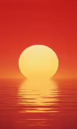 a yellow disk on the water with a red background