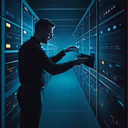 a man checking on his data in a server