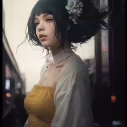 a woman that is wearing a hair comb