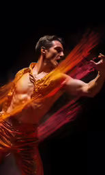 a person in a gold outfit doing something with bright fire