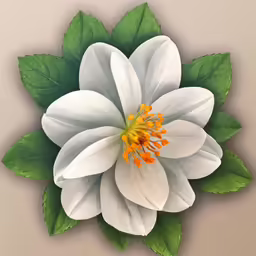 a white flower with green leaves on top of it