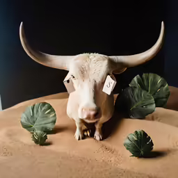 a very cute horned animal on display at a museum
