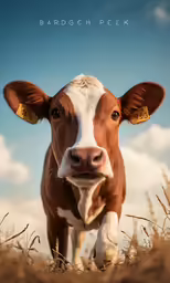 a cow standing in a field looking at the camera